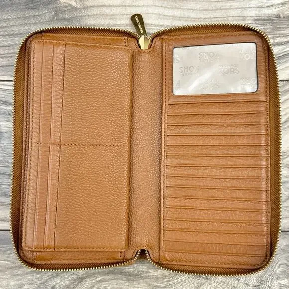Michael Kors Large Luggage Tan Pebbled Leather Zip Around Wallet - Picture 10 of 12
